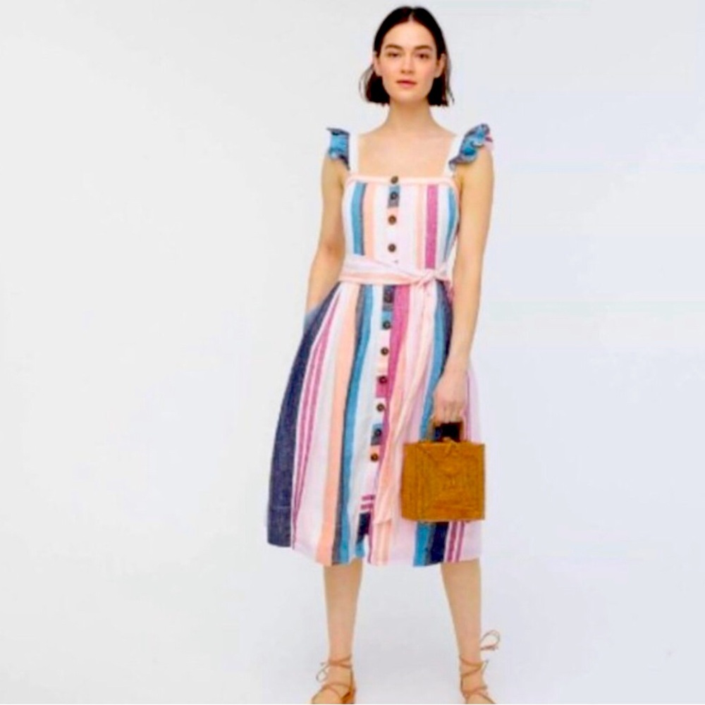 J. Crew Striped Button Down Midi Dress Linen - not used